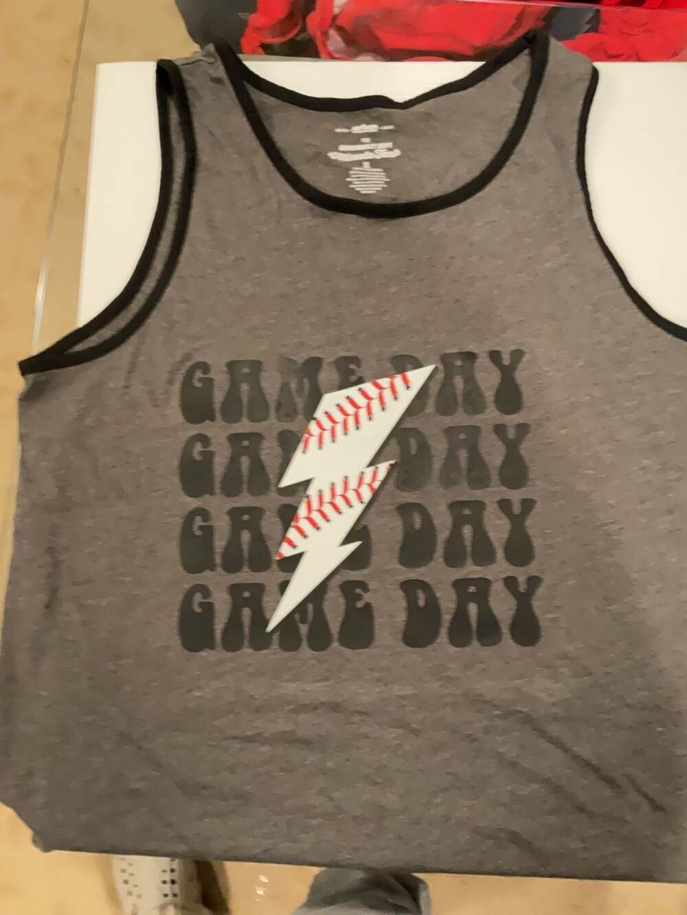 Gray Game Day Baseball Lightning Bolt Muscle Tank